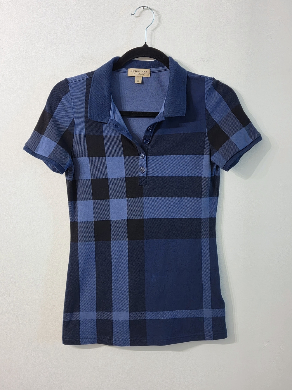 Burberry Blue Plaid Short-Sleeve Polo Top